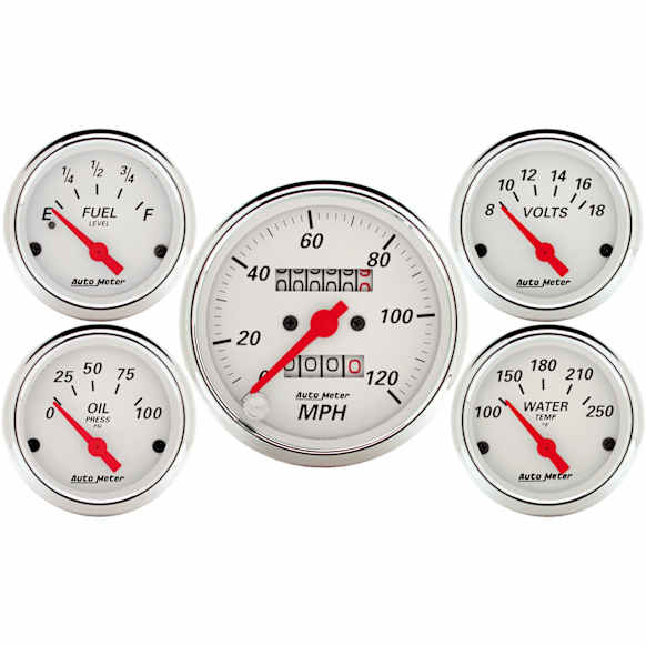 1300 Arctic White Gauge Kit, 5 Pc. 3 1/8in. & 2 1/16in. Mech. Speedometer