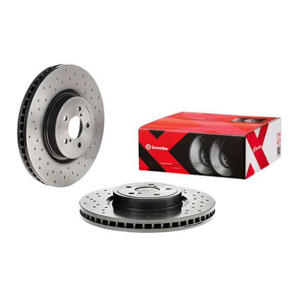 09.A870.1X Front, Driver or Passenger Side Brake Disc, Coated, Cross-Drilled, Vented, 5 Lugs, 316 mm, Xtra Series