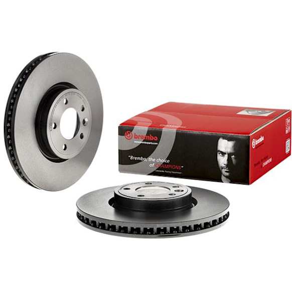 09.C514.11 Front, Driver or Passenger Side Brake Disc, Coated, Plain Surface, Vented, 5 Lugs, 349 mm, PRIME Series