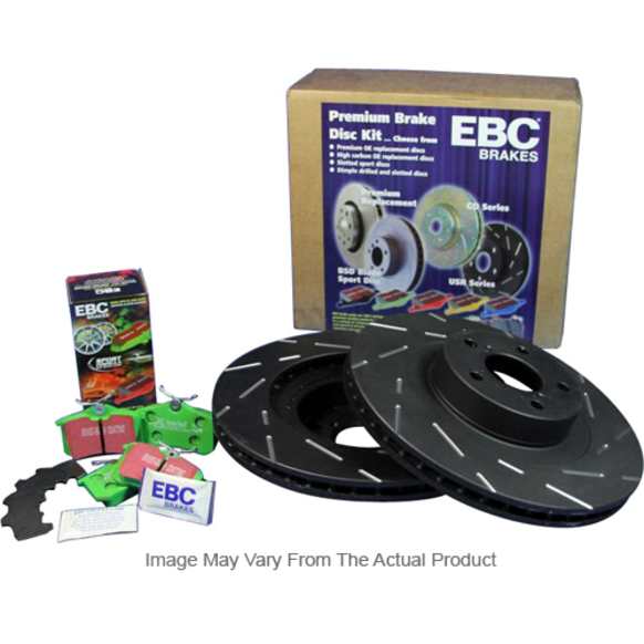 S2KF1339 Front Brake Disc and Pad Kit, Silver Grey Geomet, Slotted, 5 Lugs, 281.43 mm, Aramid Fiber, S2 Greenstuff 2000 and USR Sport Slotted Rotors