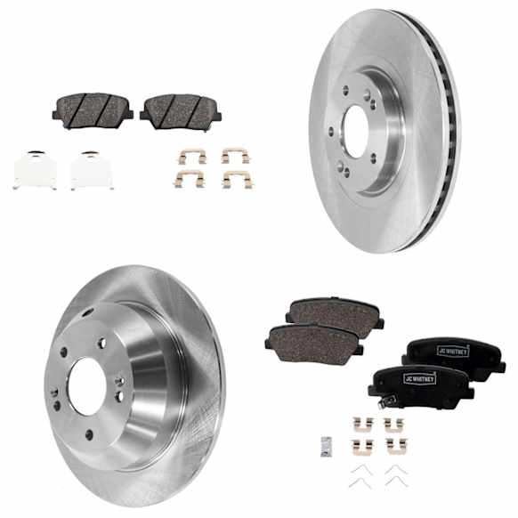 4-Wheel Set Front and Rear Brake Disc and Pad Kit, Plain Surface, 5 Lugs, Copper-Free Ceramic, Cast Iron, Pro-Line Series, Includes (4) Brake Disc and (2) Brake Pad Set