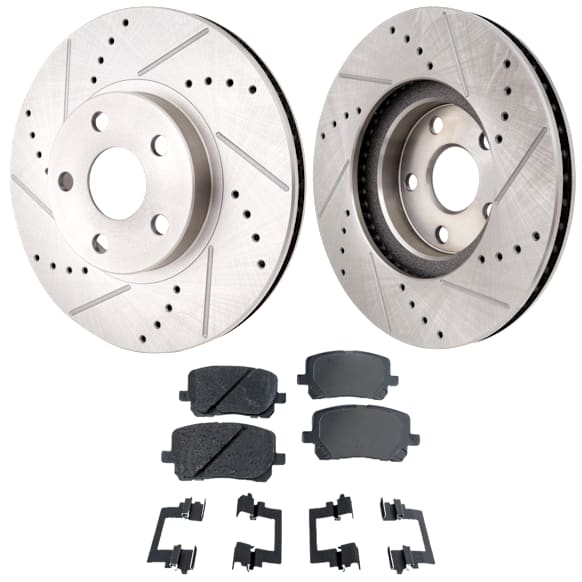 2-Wheel Set Front Brake Disc and Pad Kit, Cross-drilled and Slotted 5 Lugs 274.8 mm, Includes (1) Brake Pad Set and (2) Brake Disc