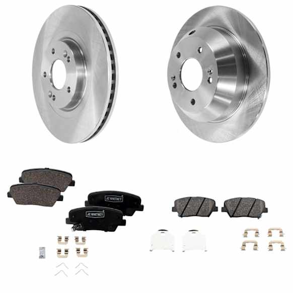 4-Wheel Set Front and Rear Brake Disc and Pad Kit, Plain Surface, 5 Lugs, Copper-Free Ceramic, Cast Iron, Pro-Line Series, Includes (4) Brake Disc and (2) Brake Pad Set