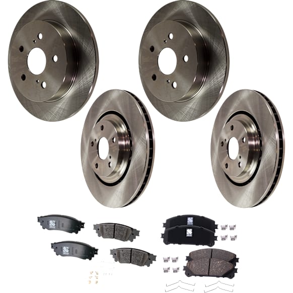 4-Wheel Set Front and Rear Brake Disc and Pad Kit, Plain Surface 5 Lugs Front-327.91 mm/Rear-280.92 mm Copper-Free Ceramic Pro-Line Series, Includes (4) Disc and (2) Pad Set