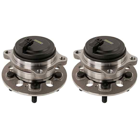 SET-MO513418-2 Front, Driver and Passenger Side Wheel Hub, 5 Lugs, With Bearing, Sensor Included, RWD, Problem Solver Series