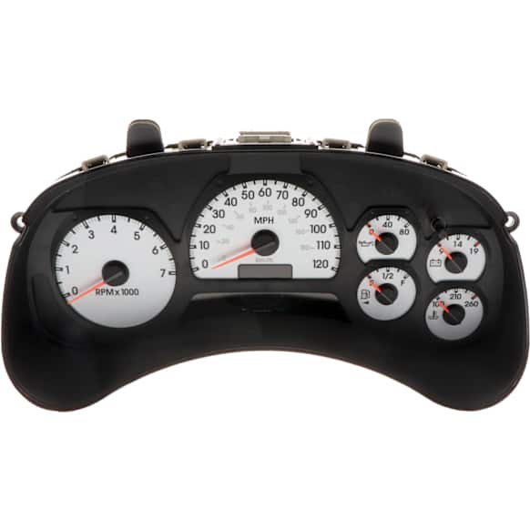 2005 Chevrolet Trailblazer EXT - Instrument Cluster, ID #(S) 10356460; With 6 Gauge Panel; With Tachometer; Without Driver Information Center; With White Faced Gauges; ID #(S) 15197212