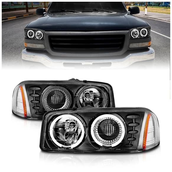 111192 Driver and Passenger Side Halogen Headlight, With bulb(s), Clear Lens, Black Interior, Halo Projector Series