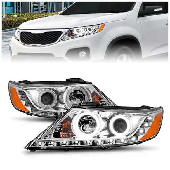 111249 Driver and Passenger Side Halogen Headlight, With bulb(s), Clear Lens, Chrome Interior, Halo Projector Series