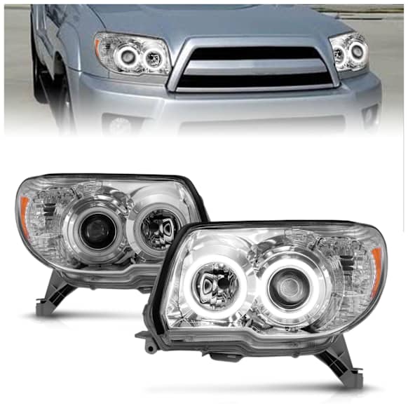 2007 Toyota 4Runner - Driver and Passenger Side Halogen Headlight, Without bulb(s), With U-Bar; Does Not Include Bulbs, Clear Lens, Chrome Interior, Halo Projector Series