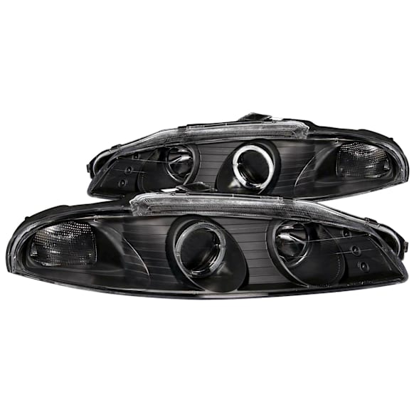 121377 Driver and Passenger Side Halogen Headlight, With bulb(s), Clear Lens, Black Interior, Halo Projector Series