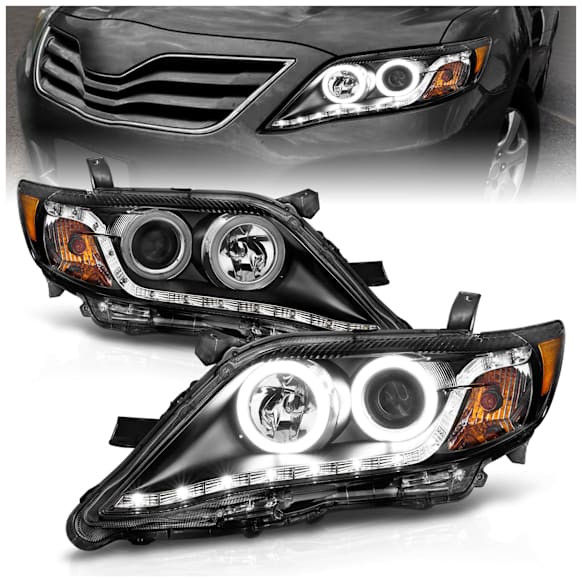 121442 Driver and Passenger Side Halogen Headlight, With bulb(s), Clear Lens, Black Interior, Halo Projector Series