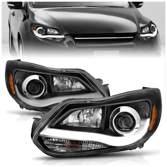 2013 Ford Focus - Driver and Passenger Side Halogen Headlight, With bulb(s), With Plank Style Design, Clear Lens, Black Interior, Projector Series