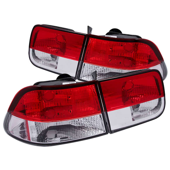 1997 Honda Civic - Driver and Passenger Side Halogen Tail Light, Without bulb(s), 2-Door, Red & Clear Lens, Chrome Interior, Coupe, Euro Series