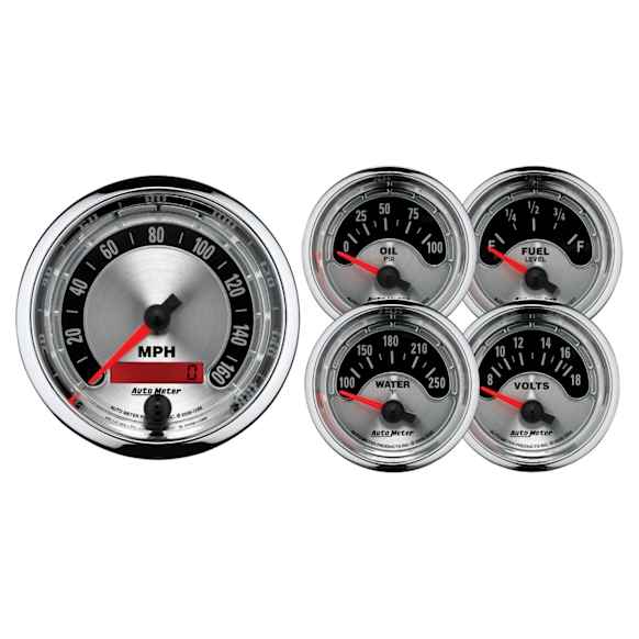 1202 American Muscle Gauge Kit, 5 Pc. 3 3/8in. & 2 1/16in. Elec. Speedometer.