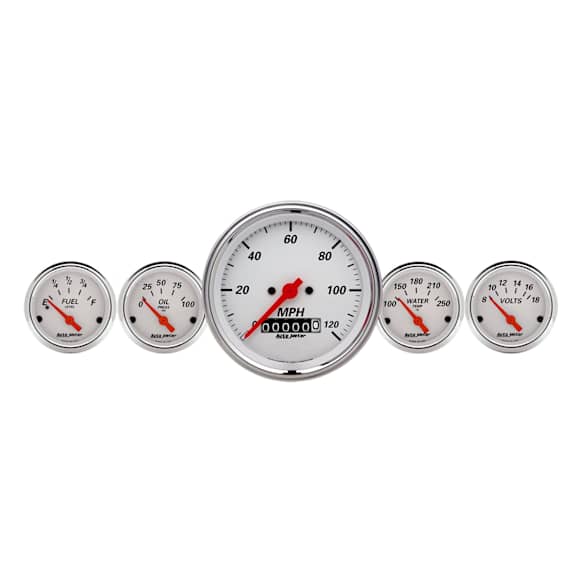 1340 Arctic White Gauge Kit, 5 Pc. 3 3/8in. & 2 1/16in. Elec. Speedometer.