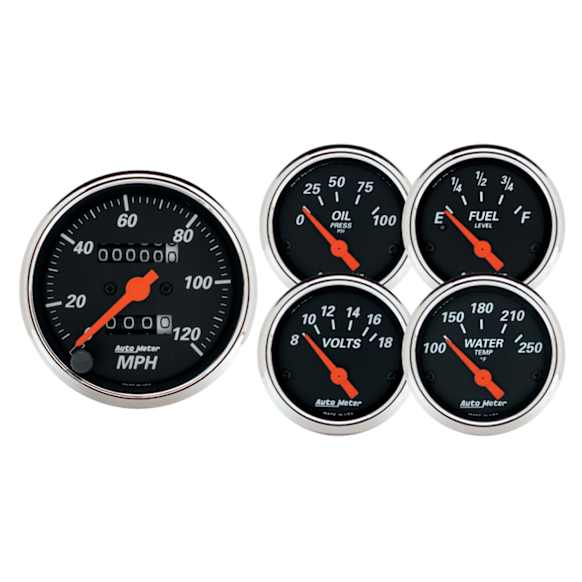 1420 Designer Black Series Gauge Kit, 5 Pc. 3 1/8in. & 2 1/16in. Mech. Speedometer.