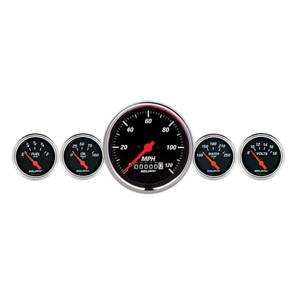 1440 Designer Black Series Gauge Kit, 5 Pc. 3 3/8in. & 2 1/16in. Elec. Speedometer.