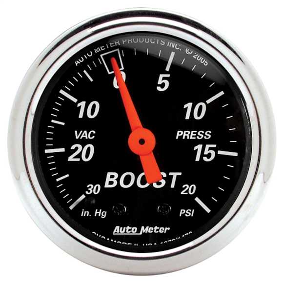 1471 Designer Black Series Gauge, Vac/Boost, 2 1/16in. 30Inhg-20Psi, Mechanical.
