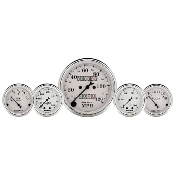 1611 Gauge Kit, 5 Pc. 3 1/8in. & 2 1/16in. Mech. Speedo. Wtmp & Oilp, Old Tyme Wht