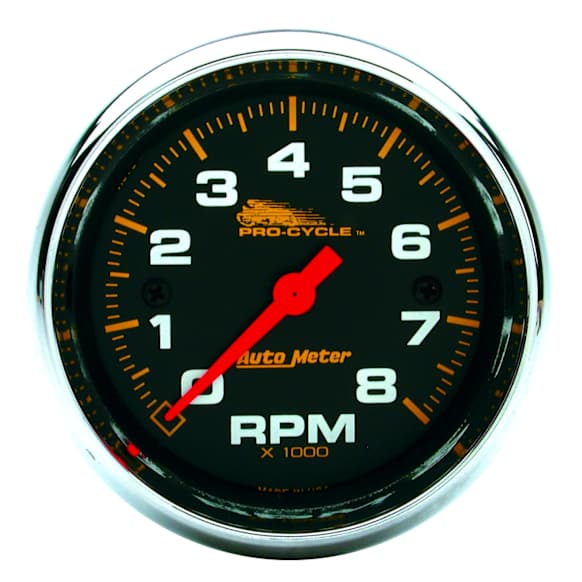 19304 Pro-Cycle Series Gauge, Tach, 2 5/8in. 8K Rpm, 2&4 Cylinder, Black.