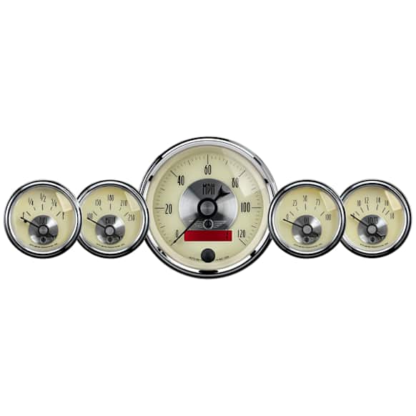 2000 Gauge Kit, 5 Pc. 3 3/8in. & 2 1/16in. Elec. Speedo W/Lcd Odo, Prestige Antq. Ivory