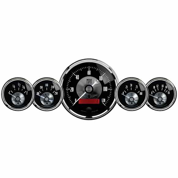 2001 Gauge Kit, 5 Pc, 3 3/8in. & 2 1/16in. Elec Speedo W/Lcd Odo, Prestige Blk. Diamond