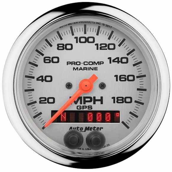 200639-35 Marine Chrome Gauge, Speedometer, 3 3/8in. 200Mph, Gps.