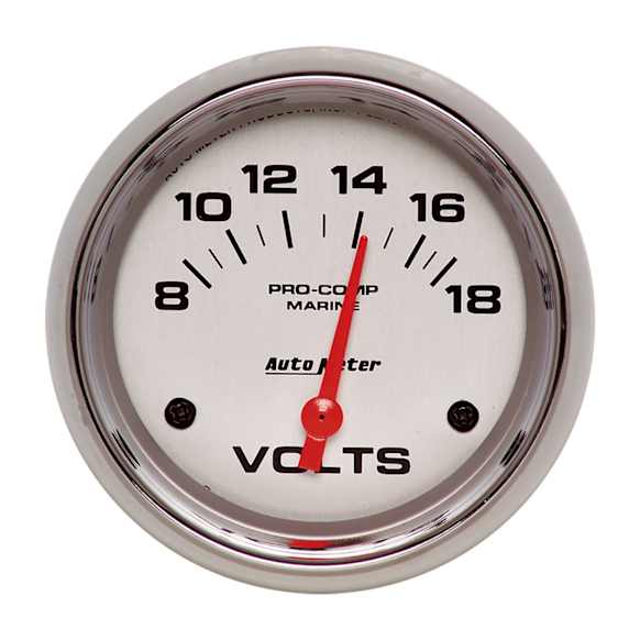 200757-35 Marine Chrome Gauge, Voltmeter, 2 5/8in. 18V, Electric.