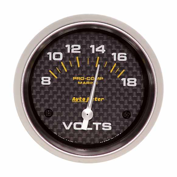 200757-40 Marine Carbon Fiber Gauge, Voltmeter, 2 5/8in. 18V, Electric.