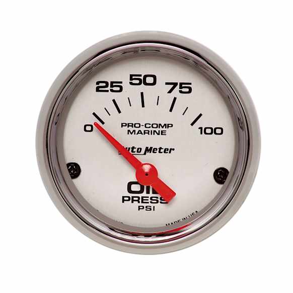 200758-35 Marine Chrome Gauge, Oil Pressure, 2 1/16in. 100Psi, Electric.