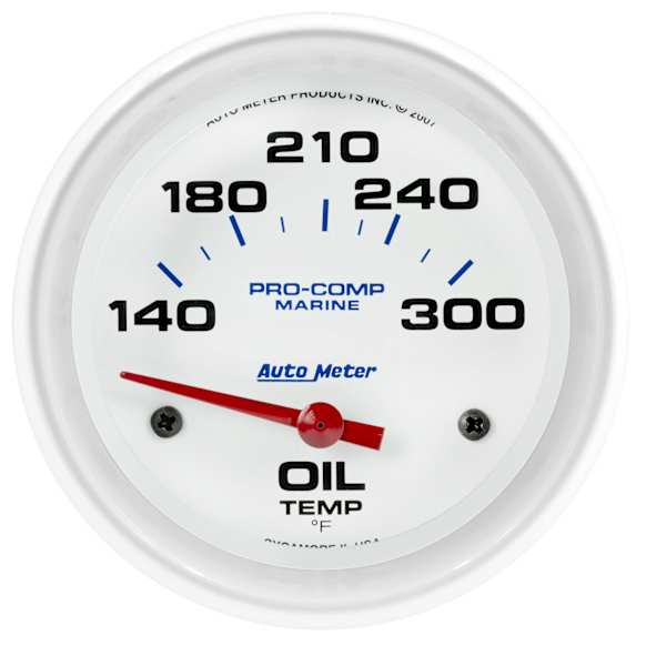 200765 Marine White Gauge, Oil Temp, 2 5/8in. 140-300f, Electric.