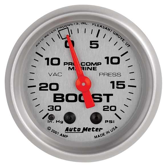 200774-33 Marine Silver Gauge, Vac/Boost, 2 1/16in. 30Inhg-20Psi, Mechanical.