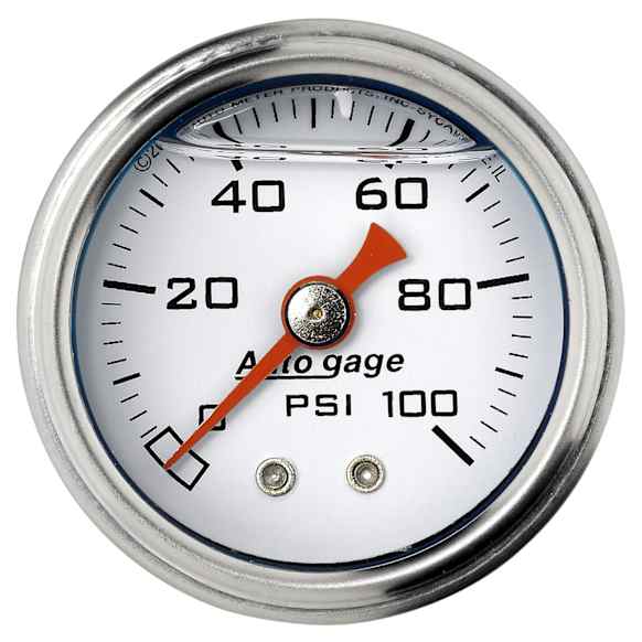 2177 Autogage Series Gauge, Press, 1.5in. Direct Mnt, 100Psi, Liquid Filled Mech, Wht, 1/8in. Nptf Male