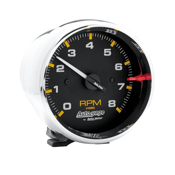 2301 Autogage Series Gauge, Tach, 3 3/4in. 8K Rpm, Pedestal, Blk Dial Chrome Case.