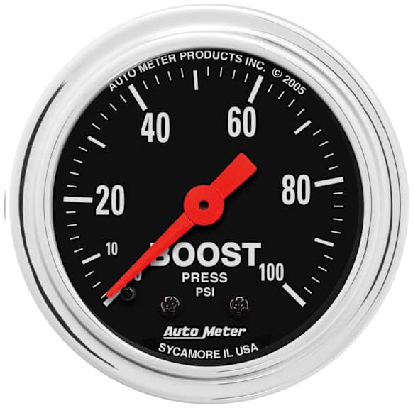 2406 Traditional Chrome Series Gauge, Boost, 2 1/16in. 100Psi, Mechanical.