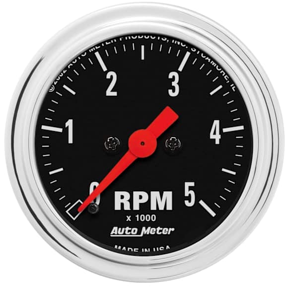 2497 Traditional Chrome Series Gauge, Tachometer, 2 1/16in. 5K Rpm, In-Dash.