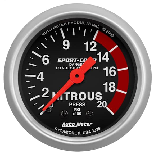 3328 Sport-Comp Series Gauge, Nitrous Pressure, 2 1/16in. 2000Psi, Mechanical.