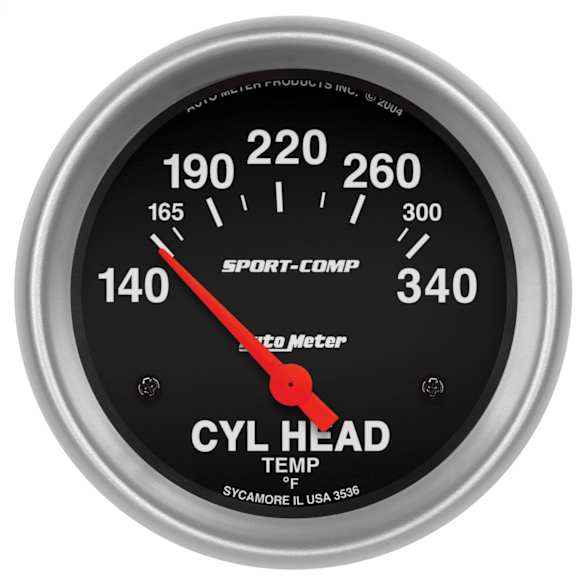 3536 Sport-Comp Series Gauge, Cylinder Head Temp, 2 5/8in. 140-340f, Electric.