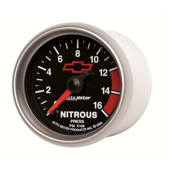 3674-00406 Chevy Red Bowtie Series Gauge, Nitrous Pressure, 2 1/16in. 1600Psi, Digital Stepper Motor, Black.
