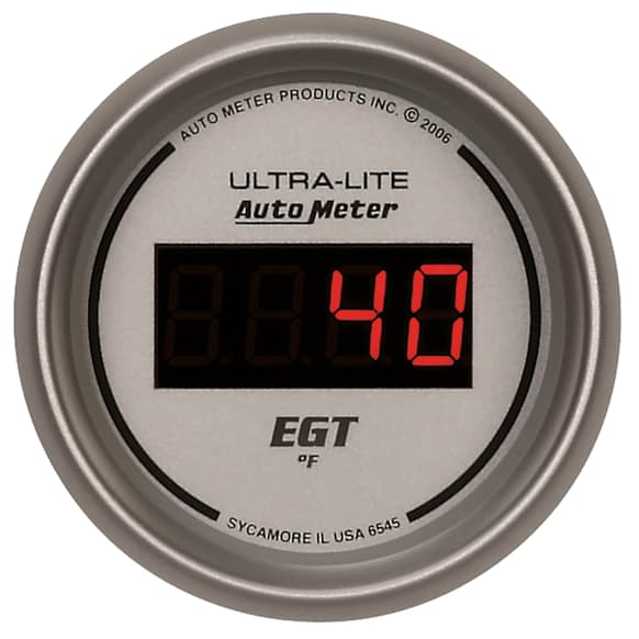 6545 Ultra-Lite Series Gauge, Pyrometer (Egt), 2 1/16in. 1600f, Digital, Silver Dial W/ Red Led.