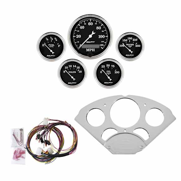 7033-OTB Direct Fit Dash Kit, Chevy Car 55-56, Mph/Fuel/Oilp/Wtmp/Bat, Otb