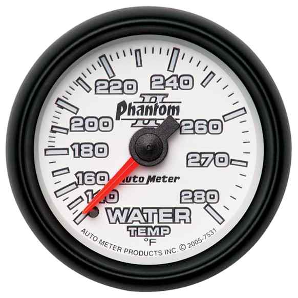 7531 Phantom II Series Gauge, Water Temp, 2 1/16in. 140-280f, Mechanical.