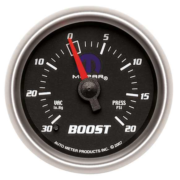 880012 Mopar Series Gauge, Vac/Boost, 2 1/16in. 30Inhg-20Psi, Mechanical, Black