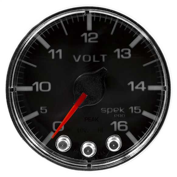 P344318 Spek-Pro Series Gauge, Voltmeter, 2 1/16in. 16V, Stepper Motor W/Peak & Warn, Blk/Chrm.