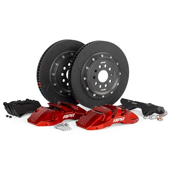 BRK00062 2-Piece Directional Series - 370mm. Slotted, Red Powdercoated 6-Piston Caliper, 2-Wheel Set   