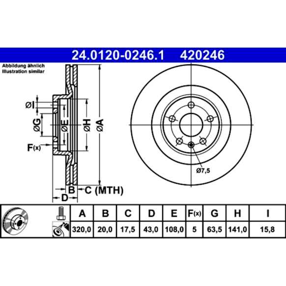 2018 Volvo V90 - Rear Brake Disc, Plain Surface, Vented, 5 Lugs, 12.6 in., With 320 (mm) Diameter Rotor, 2.0L 4Cyl