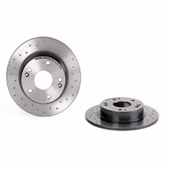 08.A147.1X Rear, Driver or Passenger Side Brake Disc, Coated, Cross-Drilled, Solid, 5 Lugs, 260 mm, Xtra Series