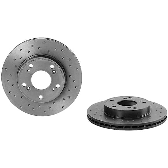 09.5457.3X Front, Driver or Passenger Side Brake Disc, Coated, Cross-Drilled, Vented, 5 Lugs, 262 mm, Xtra Series