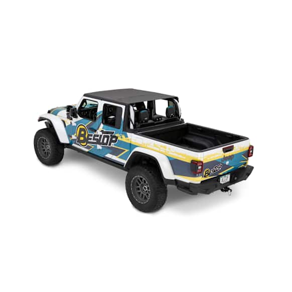 2021 Jeep Gladiator - Header Extended Safari Cable Style Bikini Top Series, Soft Top, Black diamond, Without Frame (Requires Factory Frame), Incl. Windshield Header; Requires Soft Top Door Sorrounds, Fabric