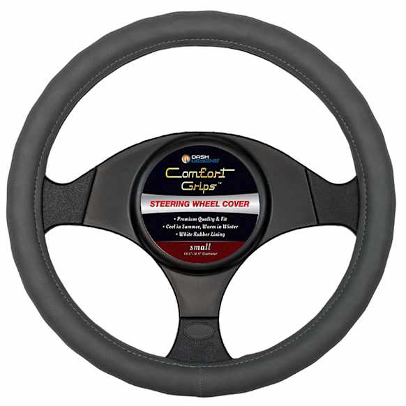 3301GY Comfort Grips Racing Grip Steering Wheel Cover - Gray, Leatherette Vinyl, Universal 13.5-14.4 in., Slip-On, Sold individually